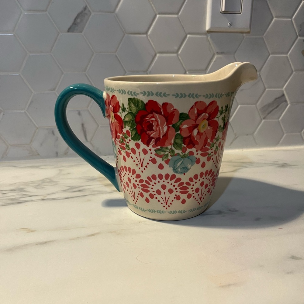 The Pioneer Woman Floral Ceramic Pitcher with Teal Handle